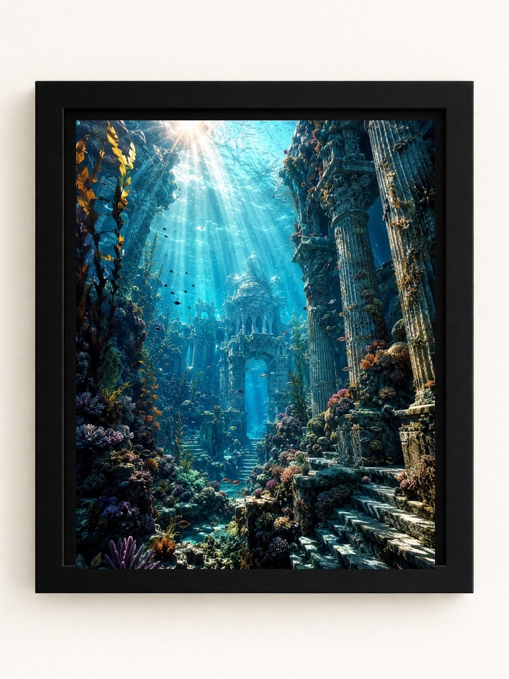 Underwater Ruins 8x10 Framed A.I. Art Print